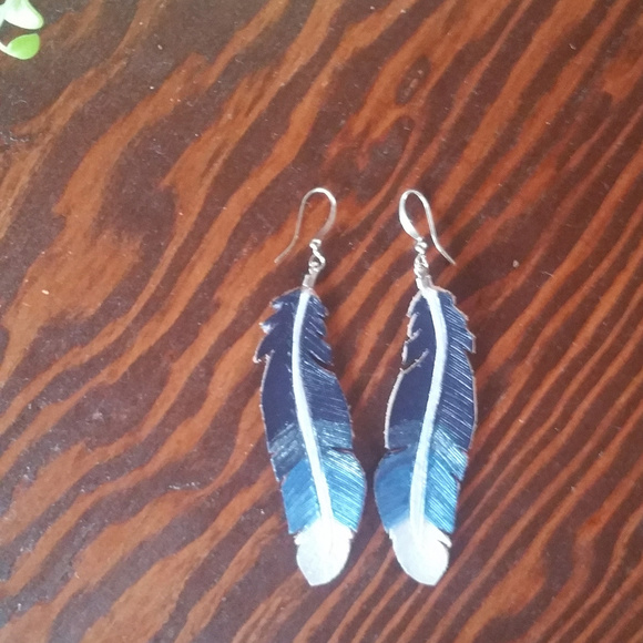Genuine Feather Leather Painted Earrings - Picture 2 of 3